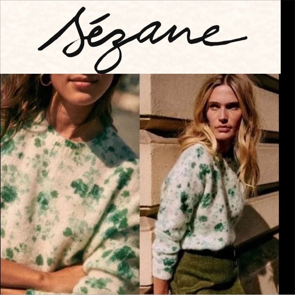 NWOT SEZANE Amaya GREEN PEONIES Floral Jumper SWEATER S mohair